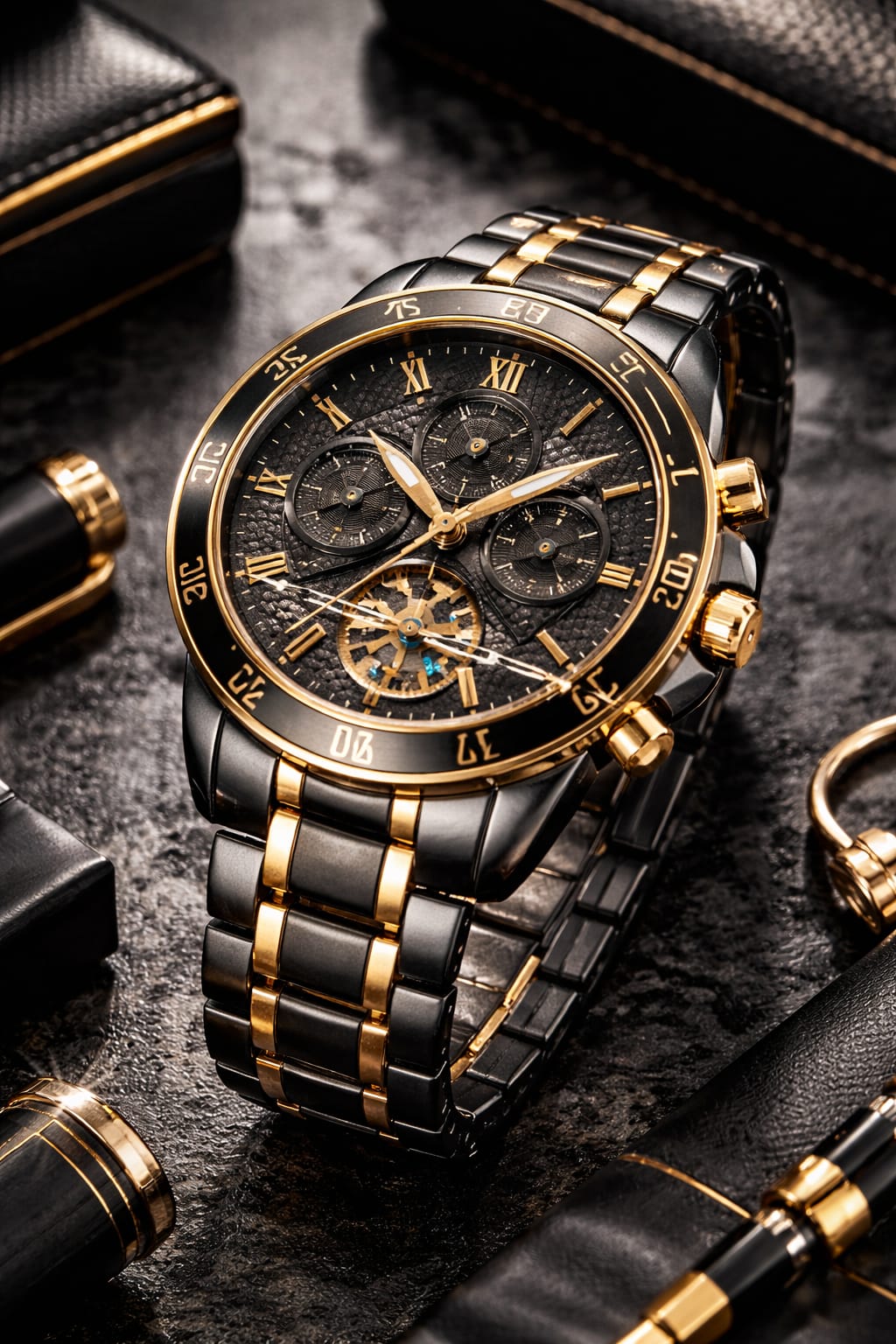 Luxury Black & Gold Chronograph Men’s Watch
